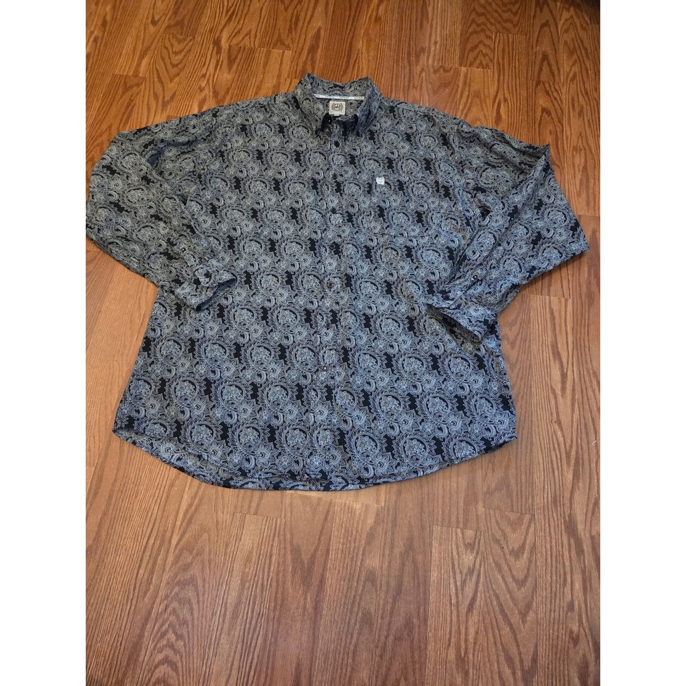 Cinch Mens XL Paisley Print Long Sleeve‎ Button Up Shirt Black White Cotton